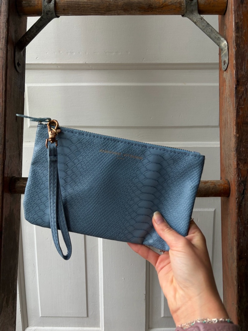 Adrienne Vittadini Dusty Blue Textured Wristlet Clutch